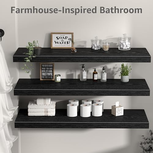 QEEIG 12" Deep Floating Shelves for Wall (Black, Set of 3, 35.4" x 12") - Image 6