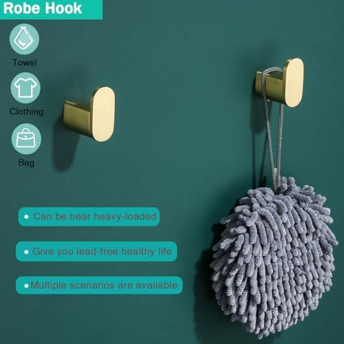 5-Pieces Bathroom Accessories Set, Stainless Steel Bathroom Hardware Set, 23.6 Inch Bath Towel Bar Set, Towel Hooks,Towel Racks for Bathroom Wall Mounted,Brushed Gold,SE96026S-5BG - Image 5