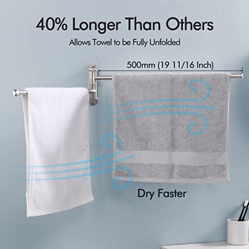 KES 19.5-Inch Bathroom Towel Rack, Swivel Towel Rack 2-Arm, Swing Out Double Towel Bar Wall Mounted, SUS304 Stainless Steel Brushed Finish, A2103S2L50-2 - Image 6