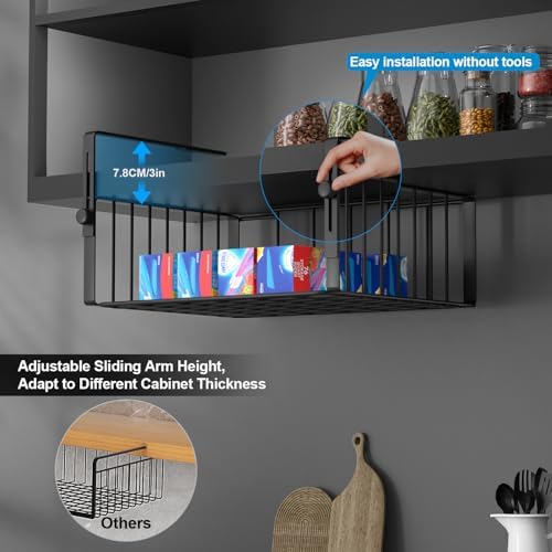 AmonHouseware 2Pack Under Shelf Basket Storage,Adjustable Hanging,Black - Image 2