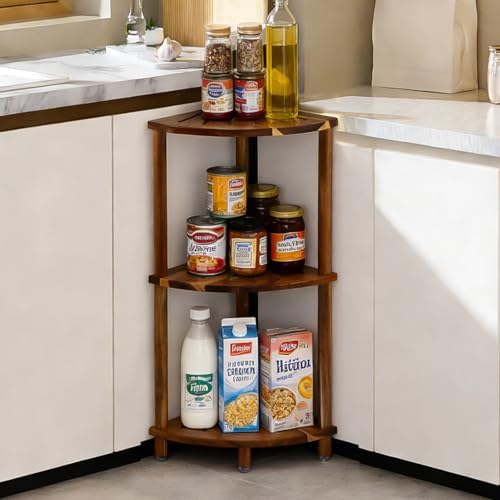 Corner Shelf Shower Caddy Stand 3 Tier for Bathroom, Space Saving Shower Organizer Corner Stand, Bathroom Shelves for Inside Shower - Home Decor & Bathroom Storage Acacia - Image 4