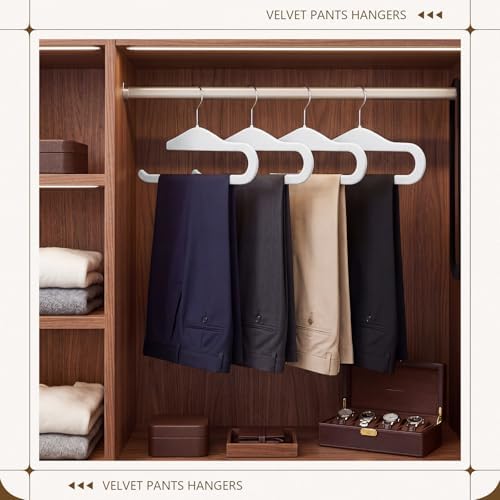 Novabright 50 Pack Velvet Pants Hangers, Slim Open Ended Design, White - Image 6