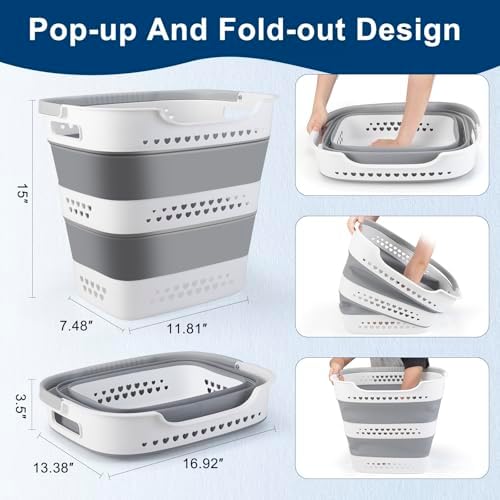 Collapsible Laundry Baskets 42L 2 Pack Pop Up Clothes Hamper for Laundry - Image 3