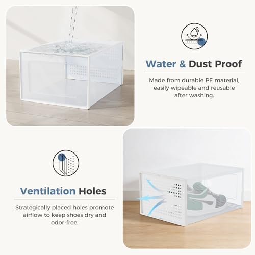 OLIXIS Shoe Storage Boxes, 15-Pack Clear Stackable Shoe Organizers with Lids, Sneaker Display and Storage Containers for Closet, Under Bed, Entryway, White - Image 3