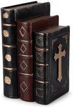 Decorative Bookends Vintage Cross Design, Resin Faux Book Stack Antique Shelf Decor, Antique Vintage Decoration for Home Office Library Old World Farmhouse Style by PlivBloom