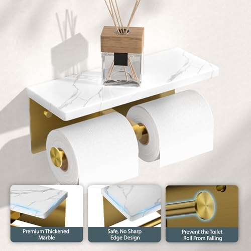 FORIOUS Double Marble Toilet Paper Holder with Phone Shelf, Commercial - Image 5