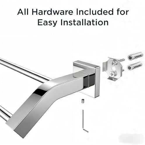 FORIOUS Double Towel Bar 24 Inch, Bathroom Towel Rack Square Chrome - Image 6