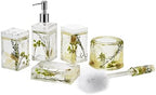 Locco Decor 5 Piece Acrylic Liquid 4D Floating Motion Bathroom Vanity Accessory Set Garden Botanic Green Plants Toothbrush Holder, Tumbler, Soap Dispenser, Soap Dish, Toiletbrush Holder Set - Image 2