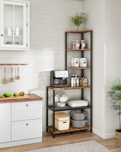 CHOEZON 6-Tier Corner Shelf, Industrial Corner Bookshelf with Desk Top, Diamond-Shaped Storage Shelves, Display Stand for Small Spaces, Living Room, Home Office, Foyer, Rustic Brown and Black TCJ70BF - Image 4
