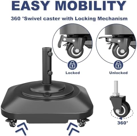Patio Umbrella Base with 5 Wheels, Max 145lb Fillable Umbrella Stand - Image 3
