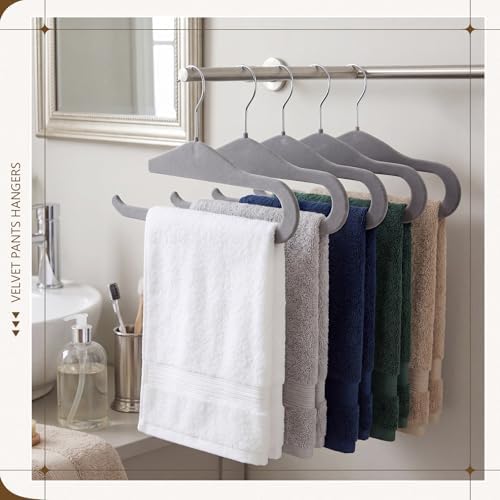 Novabright 50 Pack Velvet Pants Hangers, Slim Open Ended Design, Gray - Image 4
