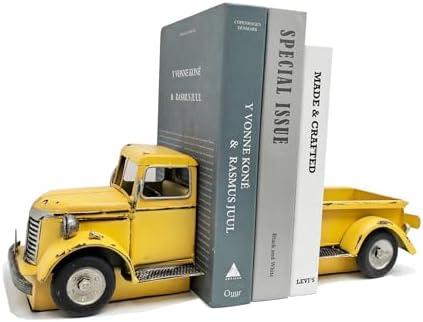 Decorative Book Ends Vintage Bookends: Metal Truck Book Stopper for Kid Books for Grandson Men Teen - Farmhouse Decor for Bookcase Shelf Table Coffee Bar Office Home Yellow by Birminwind