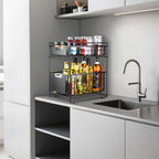 2 Tier Under Sink Organizer,Slide Out Kitchen Cabinet Organizer,Pull Out Pantry Storage with 2 baskets, Office Supplies,Kitchen,Bathroom Organizer with Sliding Drawer,Large Capacity,Multi-Use - Image 5