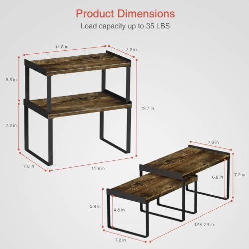 Goozii Kitchen Cabinet Shelf Set of 4, Cupboard Shelves for Plates Dishes Cups Mugs Spices, Pantry Cupboard Cabinet Organizers and Storage Shelves Rack Insert for Countertop (Brown) - Image 6