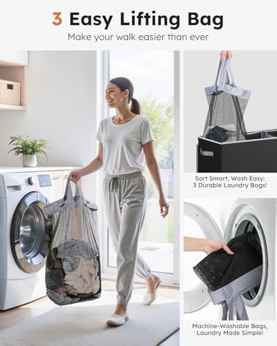 SOLEDI Large Laundry hamper 3 Section with Laundry Bag, XL Clothes Basket - Image 3