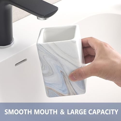 Ceramic Toothbrush Holders - Blue Marble Square Toothbrush Holders for Bathrooms, Toothbrush Cups, Toothpaste Organizer for Bathroom Countertop, Makeup Brush Holder, Pen Holder for Home Storage - Image 3