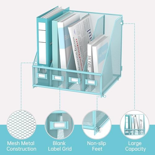 4-Compartment Magazine File Holder and File Organizer for Desk, Blue - Image 4