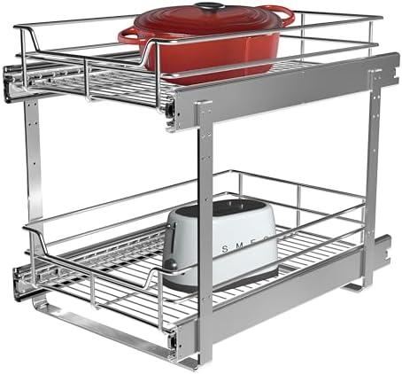 JOWBOOW 2-Tier Cabinet Pull Out Shelves, 11" W x 22" D, Chrome by JOWBOOW