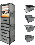 Durable 6-Tier hanging closet organizer with 5 Drawers & 3 Side Pocket,Thickened Fabric Hanging Shelves Holder with Sturdy Hook,Space-saving Storage Organization for Bedroom,Dorm,Guestroom,RV,Bathroom by Folzaelar