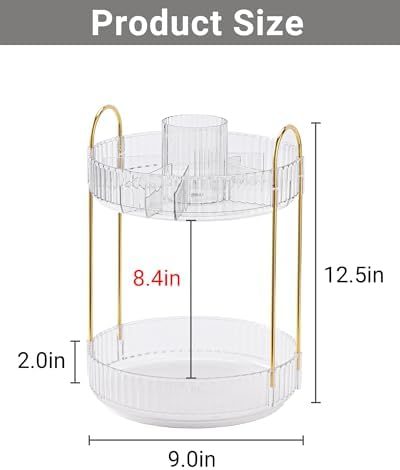 Asayuee 360 Rotating Makeup Organizer,2 Tier Large Capacity Make Up Organizers and Storage,Skincare Perfume Vanity Organizers,Bathroom Cosmetics Storage Organizer Countertop(Clear) - Image 4