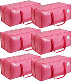 VTSVTS 6 Pack Extra Heavy Duty Large Moving Bags with Comfortable Handle & Strong Zipper,Storage Totes for Space Saving Moving Storage College Supplies Alternative to Moving Box,Pink by VTSVTS