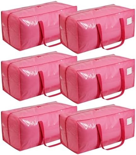 VTSVTS 6 Pack Extra Heavy Duty Large Moving Bags with Comfortable Handle & Strong Zipper,Storage Totes for Space Saving Moving Storage College Supplies Alternative to Moving Box,Pink by VTSVTS