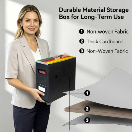 6 Pack Collapsible File Storage Box for Letter Size Documents, Portable File Organizer Box with Plastic Rails and Reinforced Cardboard, Desktop and Home Office Organization, Black - Image 4