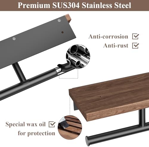 Tindbea Double Toilet Paper Holder with Wood Shelf, Wooden Wall Mount Toilet Paper Roll Holder, Matte Black Stainless Steel Bathroom Toilet Tissue Holder (Walnut) - Image 4