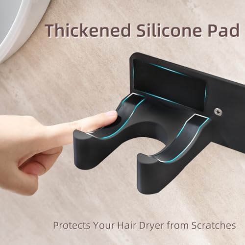 Hair Dryer Holder Wall Mounted, Hair Dryer Organizer Self Adhesive Compatible with Dyson Blow Dryer Holder Aluminum BlowDryer Holder Wall Mounted for Bathroom Black - Image 2