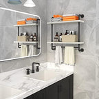 Helsin 24inch Industrial Pipe Shelving Bathroom Shelves Wall Mounted with Towel bar, 2 Tier Rustic Wood Floating Shelf, Metal Towel Rack Wall Shelf for Home & Bathroom (White, 24inch) - Image 4