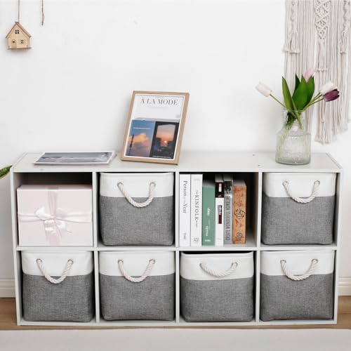 13 x 13 Inch Cube Storage Bins,Storage Cubes for Shelves，Foldable Organizer Boxes with Handles, Decorative Storage Basket for Organizing Clothes, Toys, Books(White&Gray) - Image 3