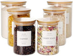 CZZGSM Set of 6 Glass Flour and Sugar jars with 132 Kitchen Pantry Labels - Thicken Large Glass Storage containers with Airtight Bamboo Lid - Rice Canisters for Salt Coffee - 100OZ/54OZ/27OZ by CZZGSM