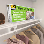 EZ Shelf - Hanging Shelf - Closet Rod - Expands 17.5-27” - White, Closet Shelves - Strong, Holds 200 lbs - DIY, Easy Install - to 2 Side Walls - Alternative to Wire Shelving by EZSHELF