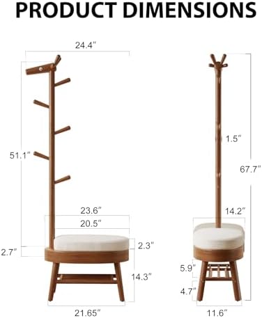 AQIMUELE Shoe Bench with Coat Rack, Shoe Rack with 9 Hooks, Walnut - Image 2