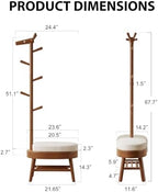 AQIMUELE Shoe Bench with Coat Rack, Shoe Rack with 9 Hooks, Walnut - Image 2