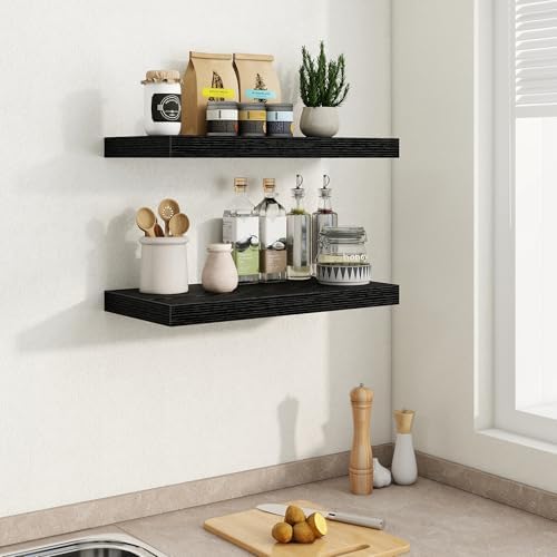Fun Memories Black Floating Shelves 24 Inch Long, 9.3 Inch Deep Floating Shelf for Lving Room, Bedoom, Kitchen, Deep Wall Shelves for Bathroom, 2 Pack Storage Display Shelf for Books, Decors - Image 6