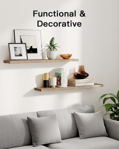 Amada Floating Shelves for Wall, Paulownia Wood, Set of 4, Light Brown - Image 3