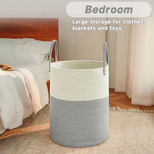 JMvicyroam 100L Cotton Rope Laundry Basket Hamper, White and Grey - Image 4