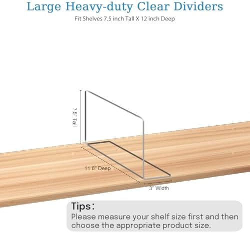 OKPOW Shelf Dividers Closet Organizer - 7.5" Tall X 11.8" Deep Acrylic Clear Sturdy Separate for Clothes Purse - Adjustable Space Saver Easy Install for Home Organization Enthusiasts 12 Pack - Image 3