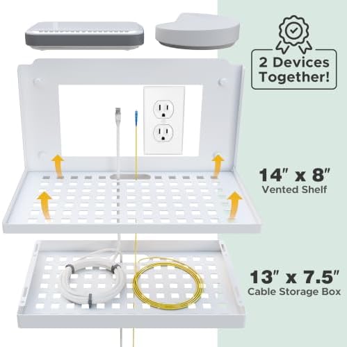 VICSKY 14-inch Router and Modem Shelf with Cable Management Box Wall Mount - Image 3