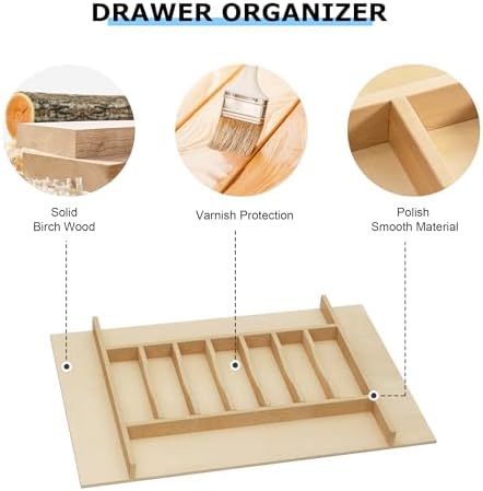 WelFurGeer Premium Wooden Silverware Organizer for Kitchen Drawers, Utensil Tray for Kitchen Drawer, Cutlery Drawer Organizer for Forks, Spoons, Knives - Sturdy Birchwood, Natural Finish - Image 4