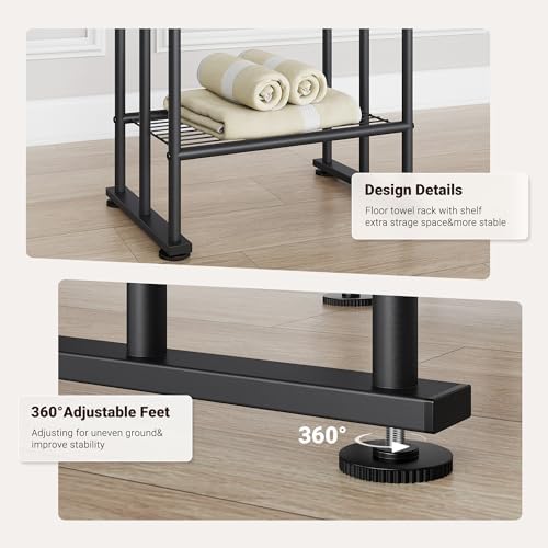 ELYKEN 3 Tier Freestanding Towel Rack with Shelf, 40" H Towel Stand, Black - Image 5