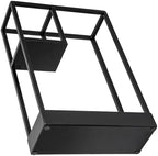 MyGift Modern Black Metal Entryway Umbrella Rack with Geometric Design, 13 x 5-inch Wide Rectangular Freestanding Cane Umbrella Holder with Shelf for Small Umbrellas and Bottom Drip Catch Tray - Image 7