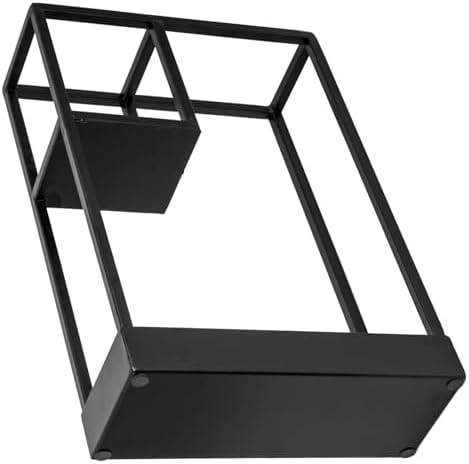 MyGift Modern Black Metal Entryway Umbrella Rack with Geometric Design, 13 x 5-inch Wide Rectangular Freestanding Cane Umbrella Holder with Shelf for Small Umbrellas and Bottom Drip Catch Tray - Image 7
