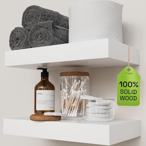 Solid Wood Floating Shelves for Wall 12 Inch White, Small Wooden Shelf by BAOBABWORKSHOP