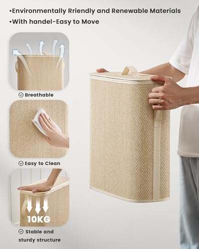 Bamboo Toilet Paper Storage Basket with Lid & Handle - 32L Large Capacity Handwoven Bathroom Organizer for 16 Rolls - Sturdy Stand Holder for Toilet Paper Organization, Light Natural - Image 4