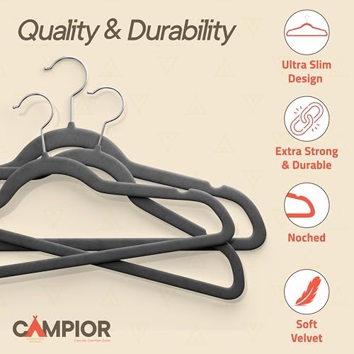 Gray Velvet Hangers 60 Pack – 360° Swivel Hook, Non-Slip and Space Saving Hangers, Heavy-Duty 11 lbs Weight Capacity - Smooth Velvet Finish for Crease-Free Clothes and Effortless Closet Organization - Image 4