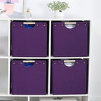 HOONEX Large Collapsible Storage Bins, Linen Fabric, Pack of 2, Storage Baskets with Wooden Carry Handles and Sturdy Heavy Cardboard, for Home, Office, Car, Nursery, Dark Purple - Image 4