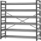 HCHQHS Bookshelf, Adjustable Industrial Bookcase, Vertical Tall Book Shelf, Wood and Black Metal Open Bookshelves for Home Office, Living Room, Bedroom (Grey, 6-Tier (47" W x 70" H)) by HCHQHS