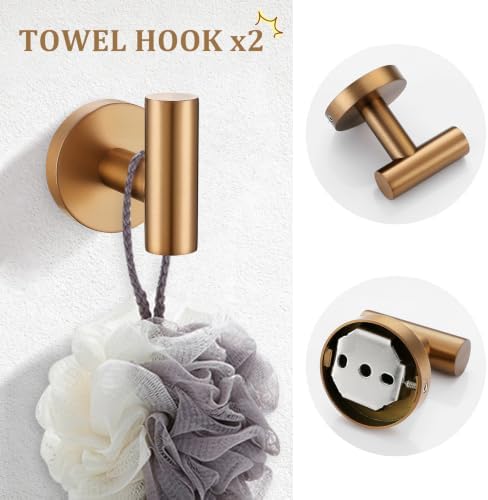 TURS Brushed Rose Gold 5-Piece Bathroom Hardware Set SUS304 Stainless Steel Towel Bar Set Towel Racks for Bathroom Wall Mounted, 23.6-Inch - Image 5